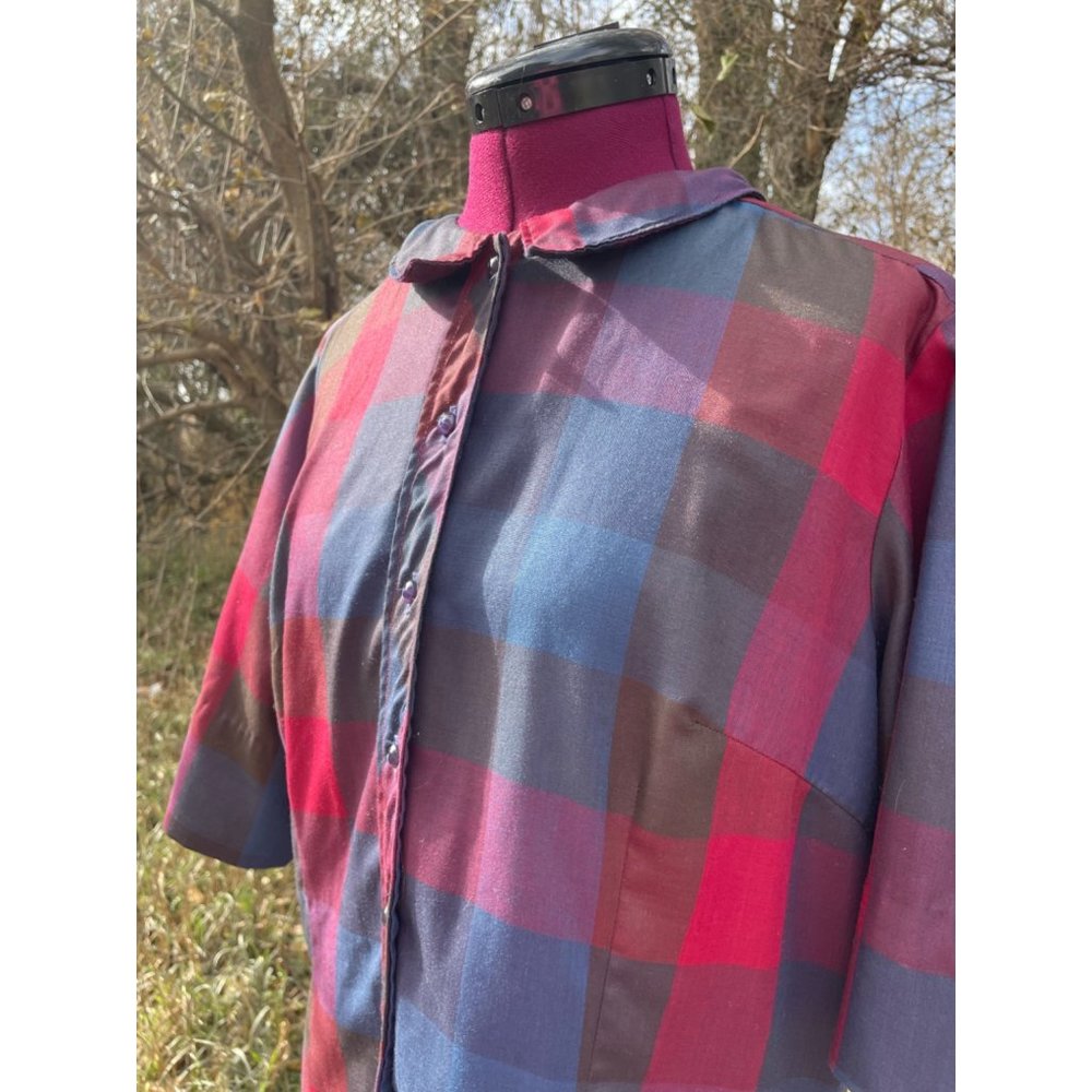 Vintage 1970s Button Front Shirt Dress Plaid Hob Nobber Size Large - Picture 11 of 15